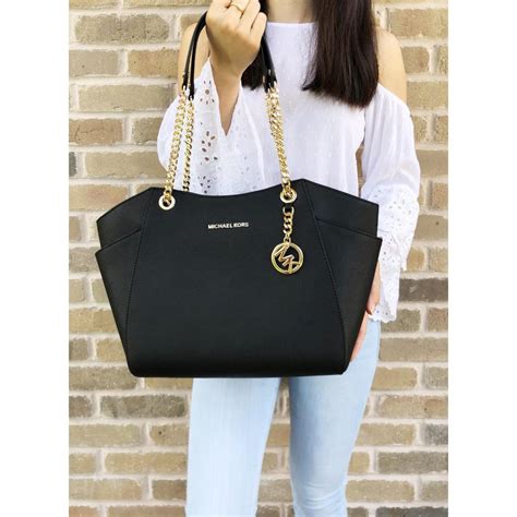 michael kors jet set chain shoulder tote black|Michael Kors jet set saffiano.